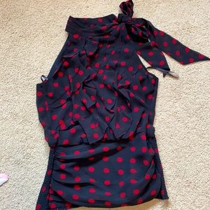 Black/ Red Polka Dot Dressy Halter Top with a Bow